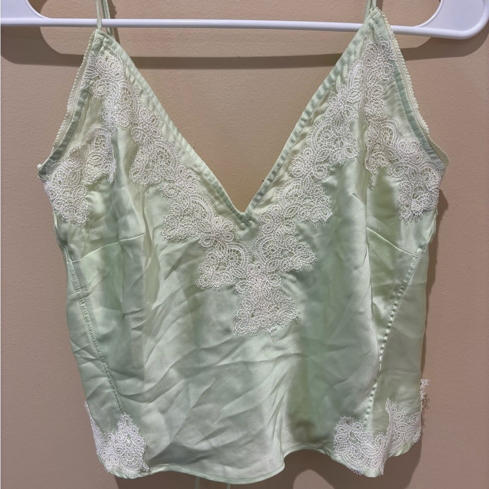 Free People Light Green Lace Up Cami